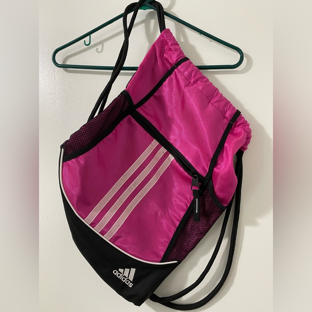 hot pink adidas drawstring sack bag
